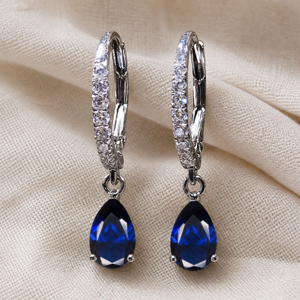 Gold Sapphire Stone Hoop Earrings
