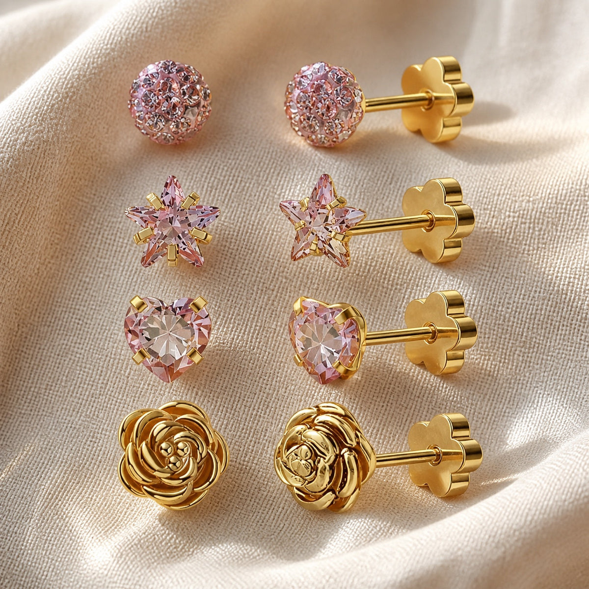 Four Pair Opal and Glitter Stud Set