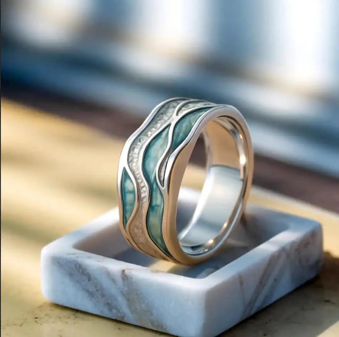 Turquoise Ocean Ripple Ring