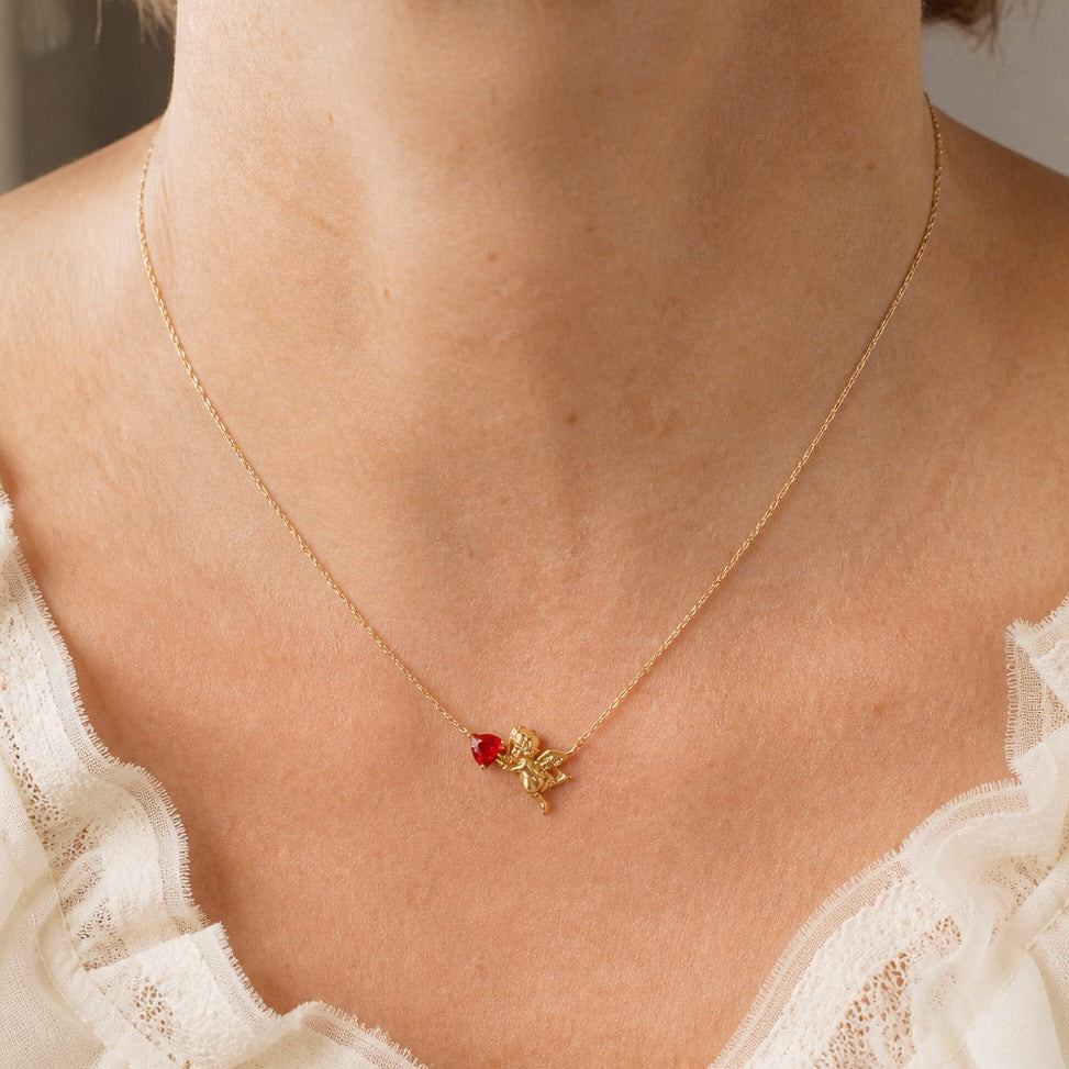 Vintage Cupid Zircon Pendant Necklace