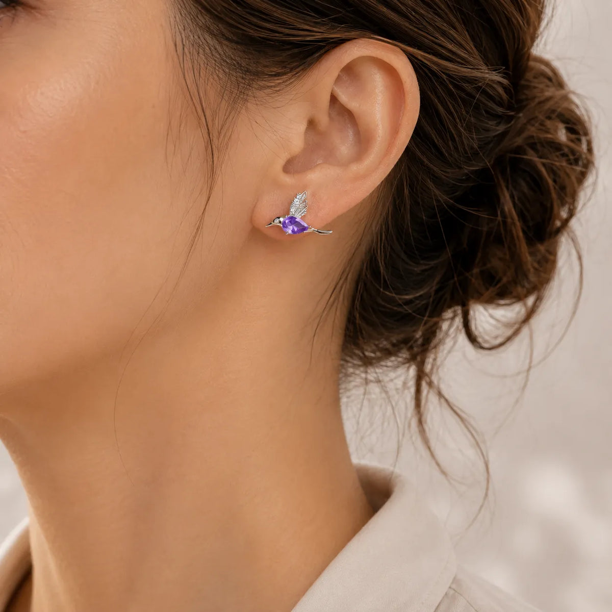 Hummingbird Stud Silver Earrings