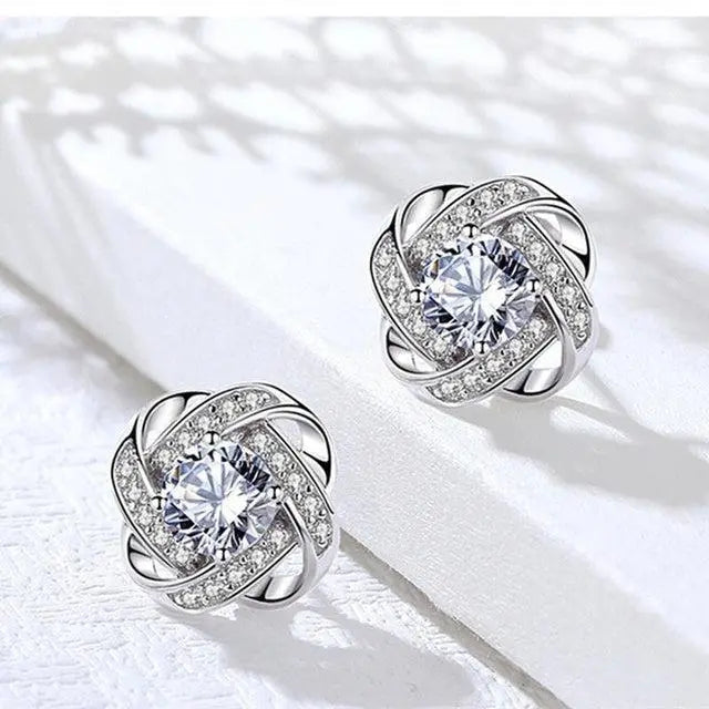 Golden Spiral Flower Crystal Stud Earrings
