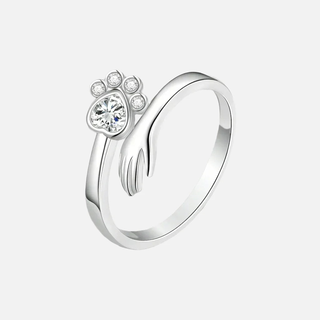 925 Sterling Silver Adjustable Ring โ Hand and Paw Print Design