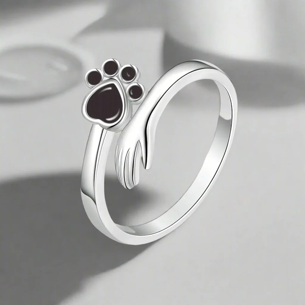 925 Sterling Silver Adjustable Ring โ Hand and Paw Print Design
