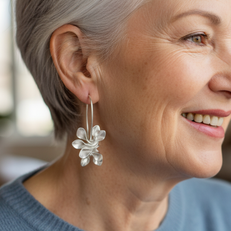 Vintage Irregular Blossom Silver Earrings