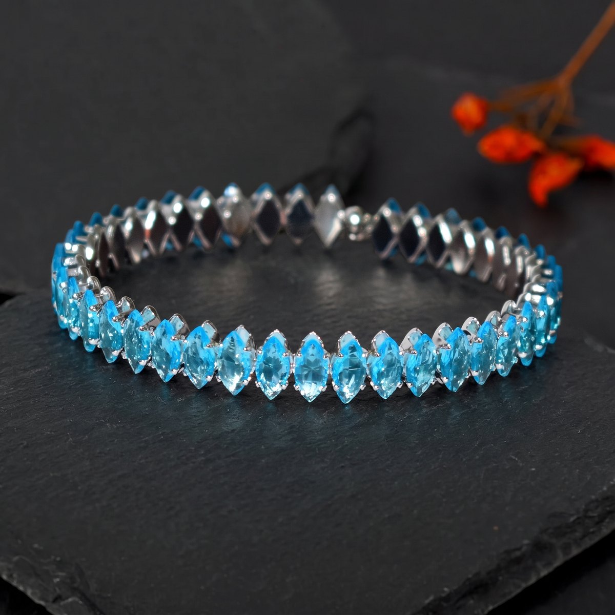 Vintage Silver Blue Crystal Adjustable Bracelet