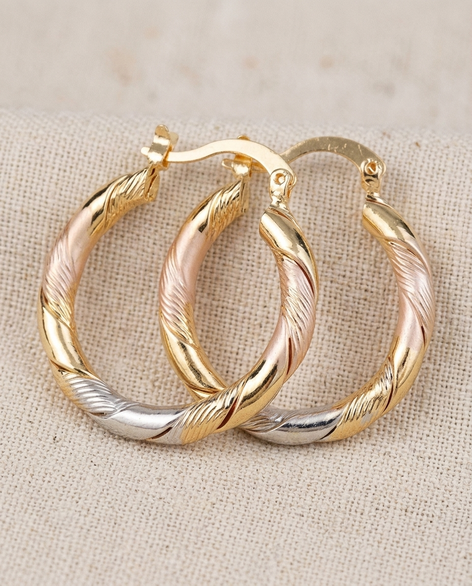 Vintage Round Hoop Gold Silver and Rose Earrings