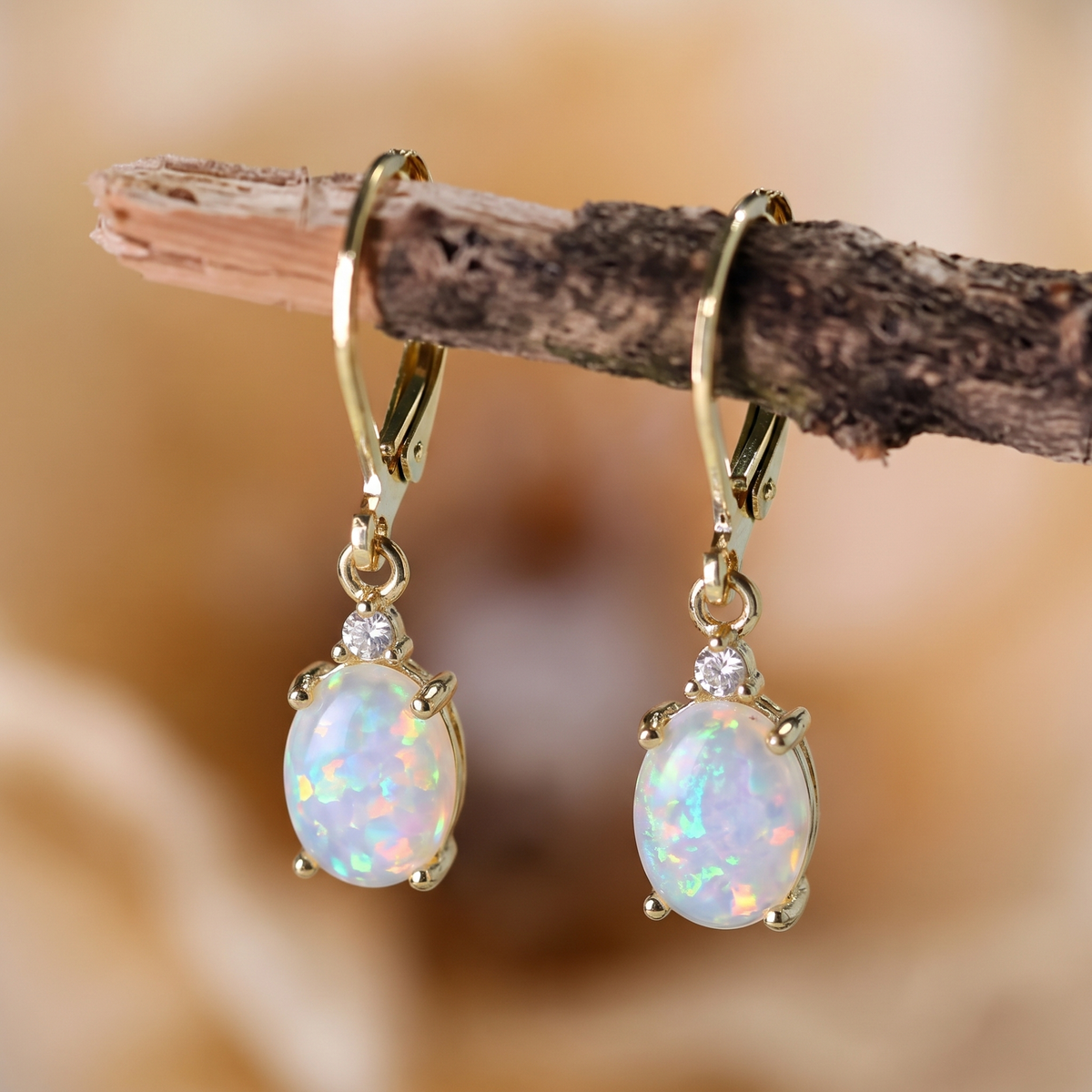 Vintage White Opal Square Earrings