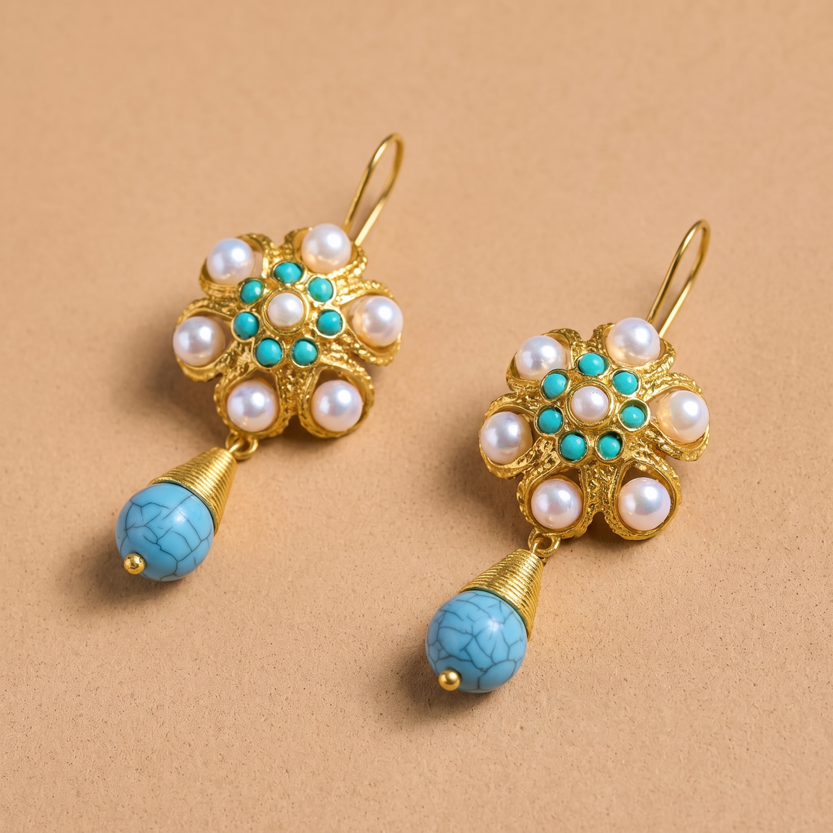 Pearl Flower Turquoise Earrings