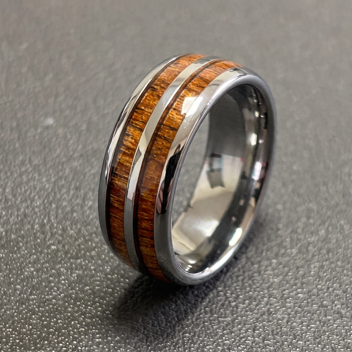 Rustic Wood Inlay Midnight Ring