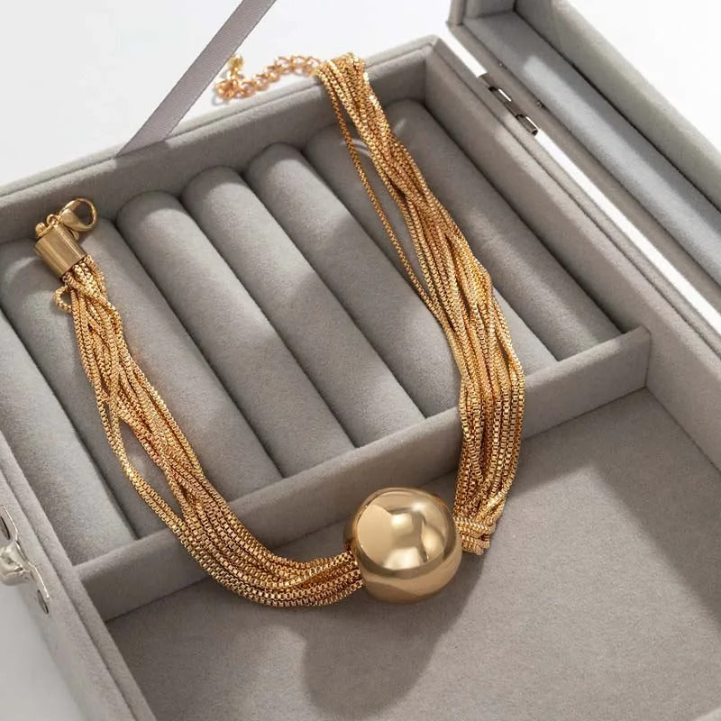 Vintage Gold Multi-Strand Ball Pendant Necklace