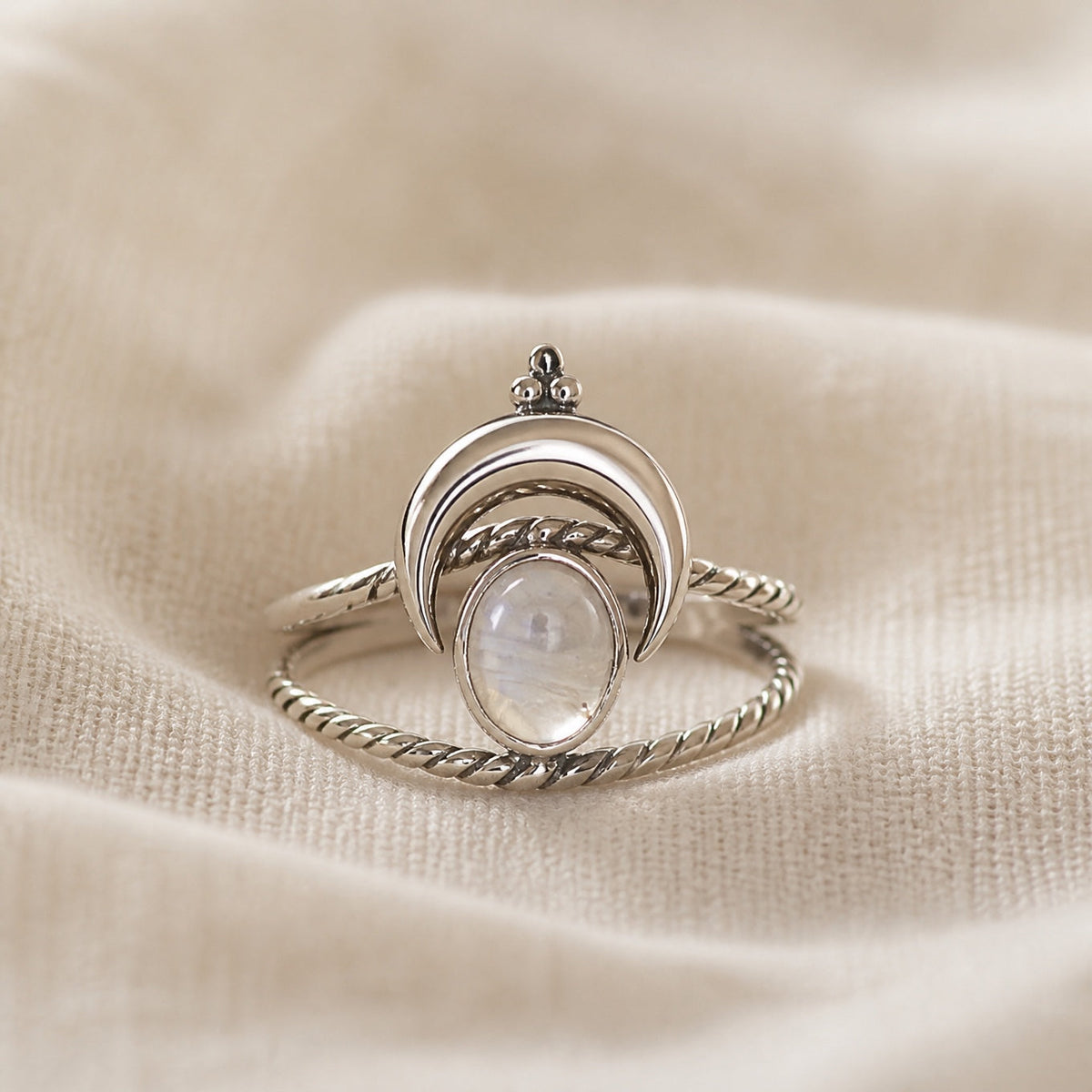 Moonstone Crescent Silver Ring