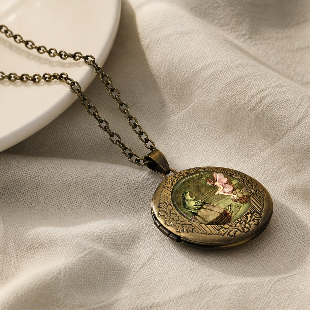 Vintage Frog Angel Pendant Necklace