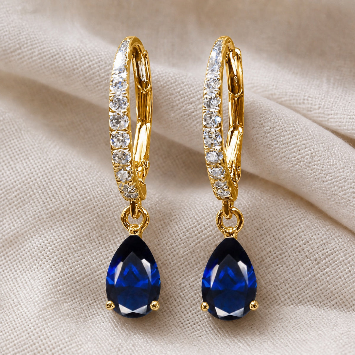 Gold Sapphire Stone Hoop Earrings