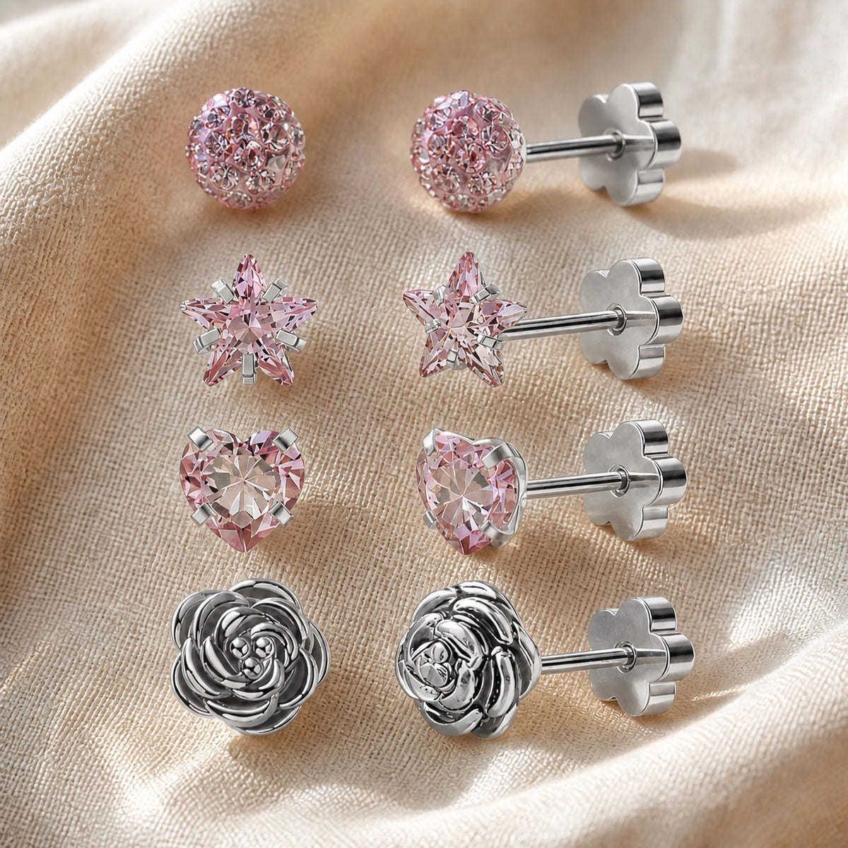 Four Pair Opal and Glitter Stud Set