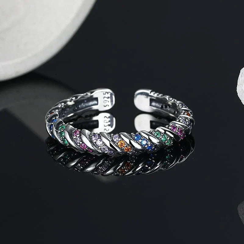 Vintage Color Stripe Silver Ring
