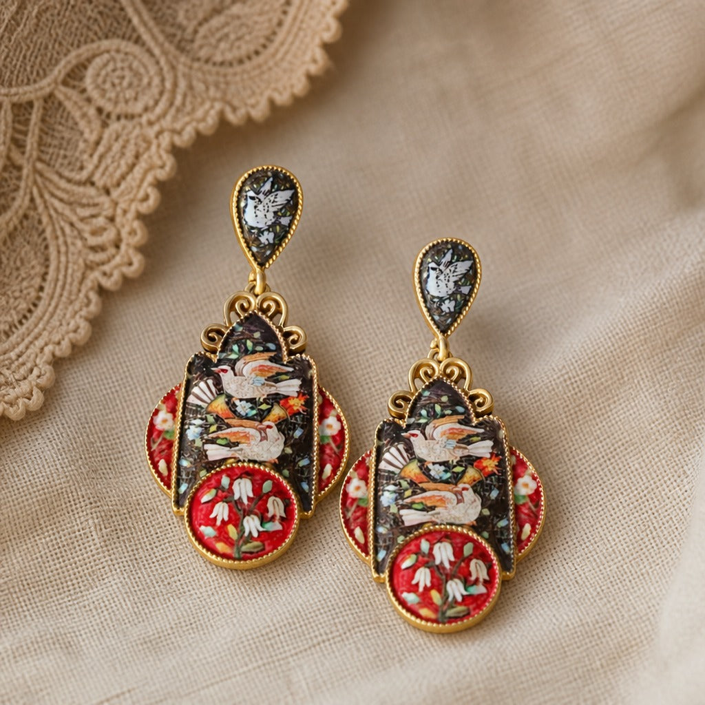 Heritage Enamel Birds Earrings