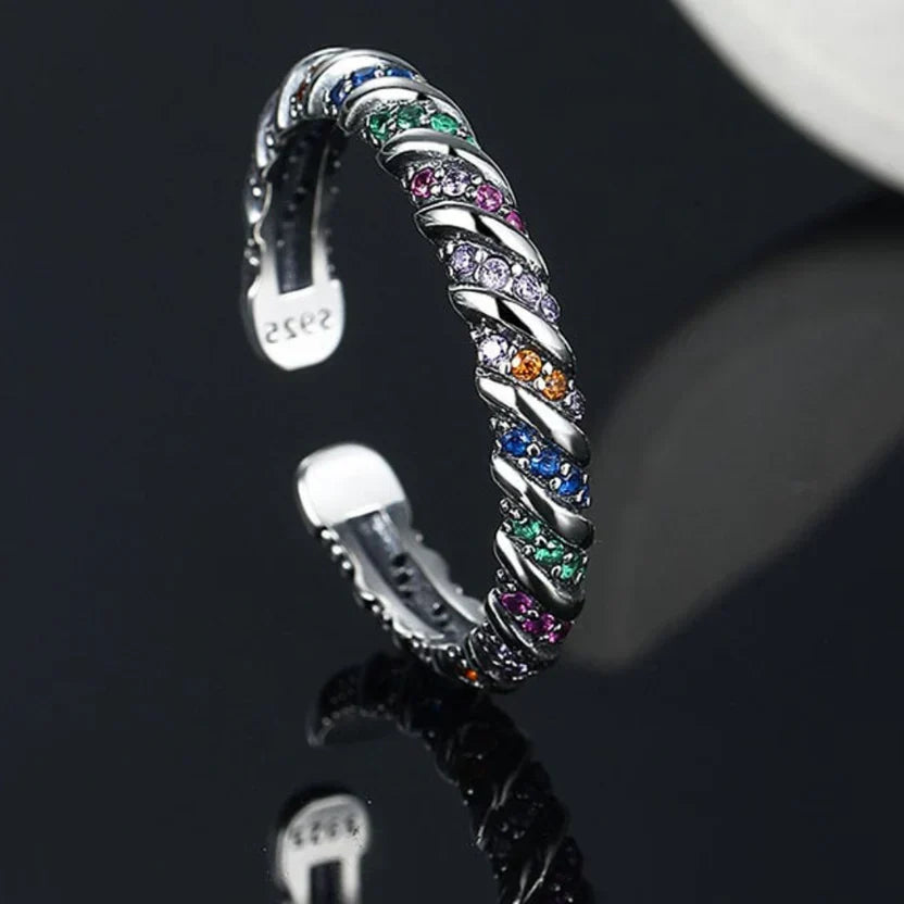 Vintage Color Stripe Silver Ring