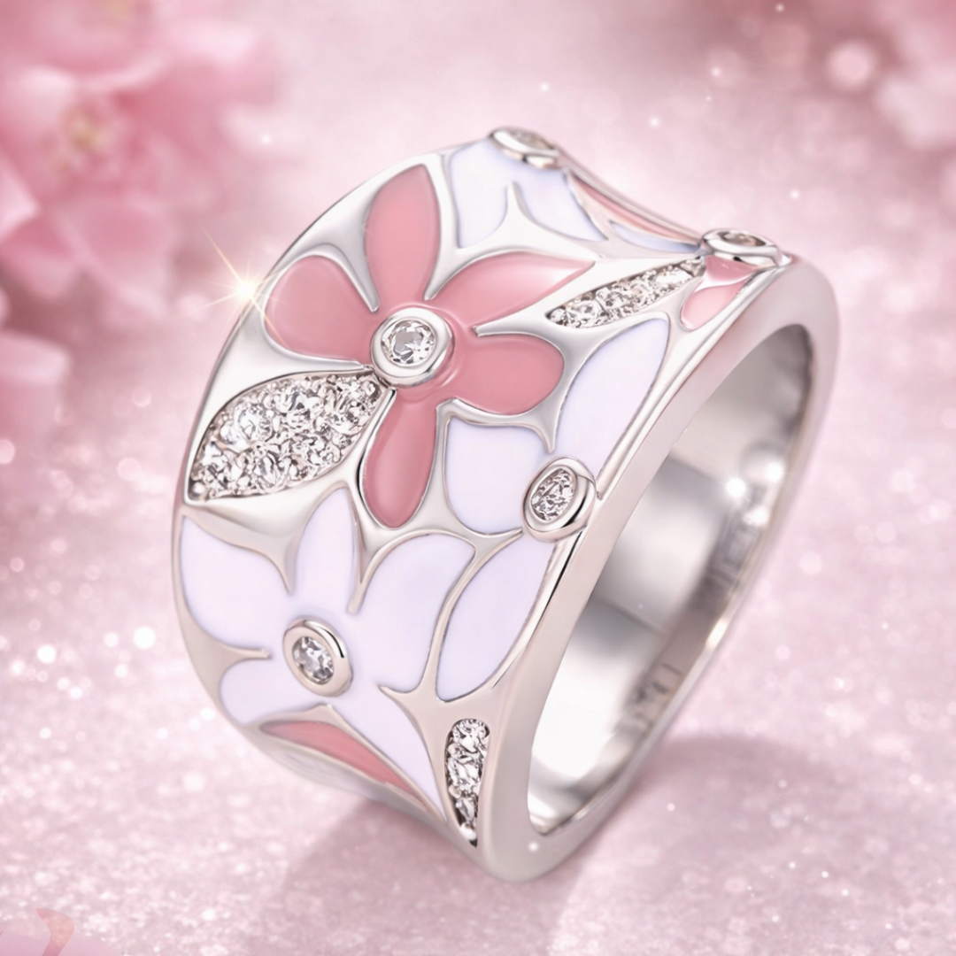 Pink Blossom White Gold Ring