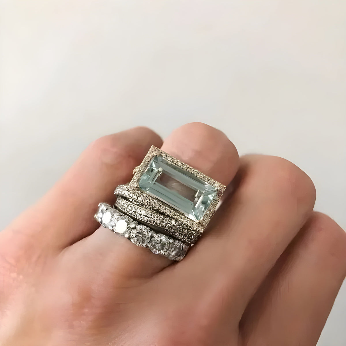 Vintage Silver Turquoise Glass Ring Set (3 Rings)