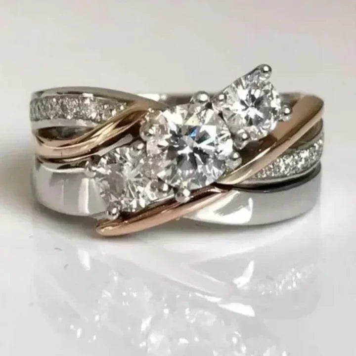 Sculpted Gold & Silver Zircon Ring