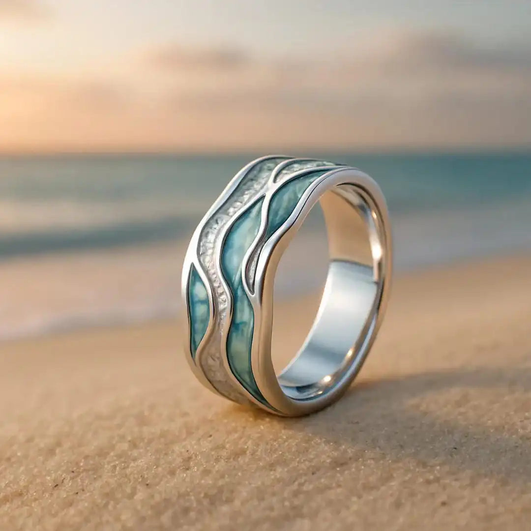 Turquoise Ocean Ripple Ring