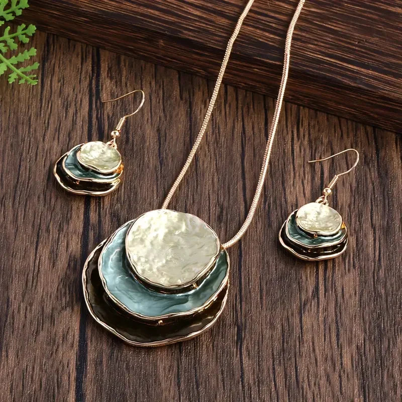 Vintage Blue Layered Stone Set (Necklace+Earrings)